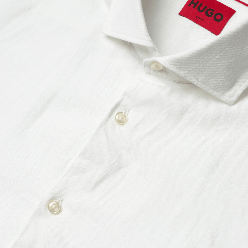 Hugo Mens Slim Fit Kason Shirt in White Cotton Linen Blend