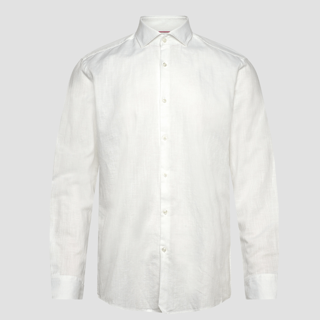 Hugo Mens Slim Fit Kason Shirt in White Cotton Linen Blend