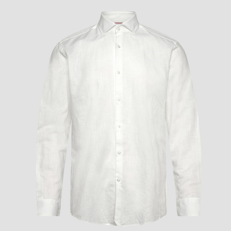 Hugo Mens Slim Fit Kason Shirt in White Cotton Linen Blend