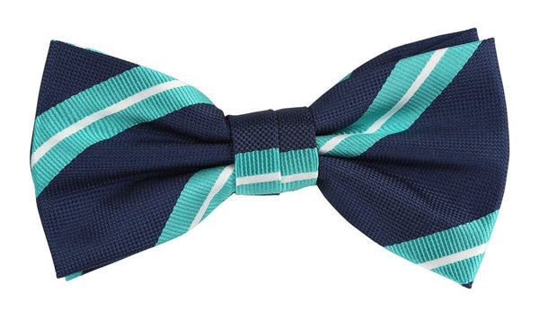 navy and aqua striped bow tie 