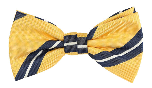 James Adelin Large Stripe Bow Tie in Gold and Navy