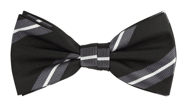 James Adelin Large Stripe Bow Tie in Black, Charcoal and White