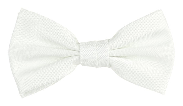 a white bow tie with a textured large stripe design