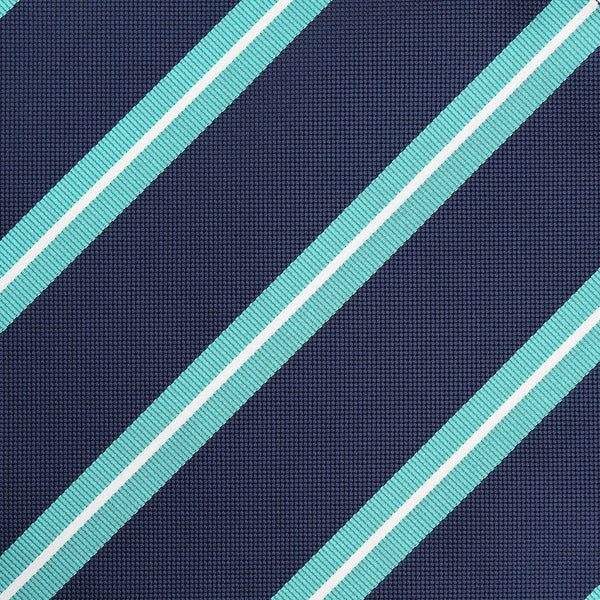 James Adelin Luxury Regimental Stripe Pocket Square in Navy, Aqua and White