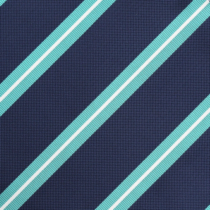 James Adelin Luxury Regimental Stripe Pocket Square in Navy, Aqua and White