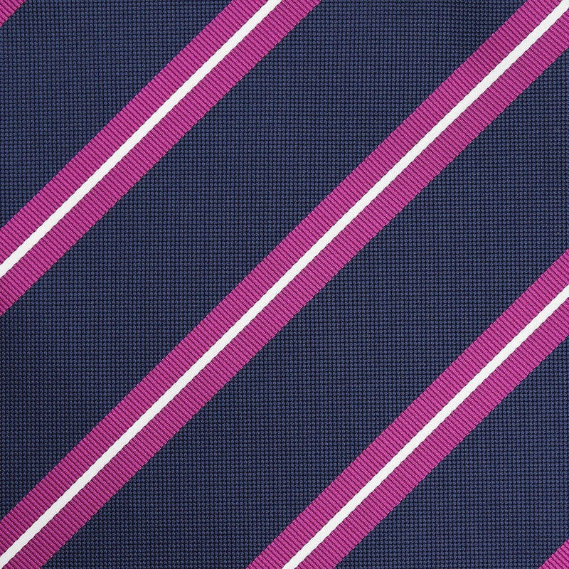 James Adelin Luxury Large Regimental Stripe Pocket Square in Navy, Magenta and White