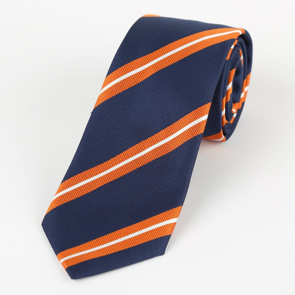 James Adelin Luxury Neck Tie in Navy, Orange and White Regimental Stripes