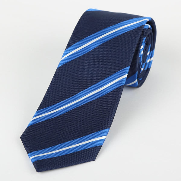 James Adelin Luxury Neck Tie in Navy and White Regimental Stripe