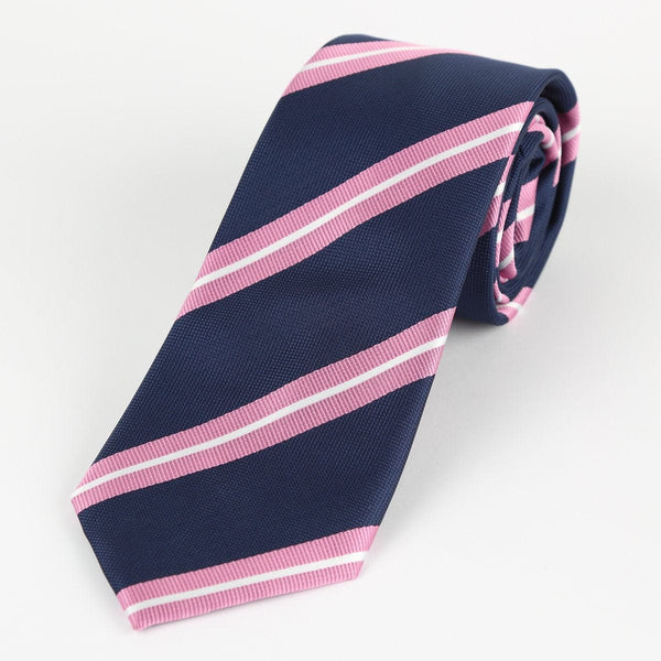 James Adelin Luxury Neck Tie in Navy and Pink Stripe