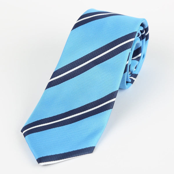 James Adelin Luxury Neck Tie in Turquoise and White Regimental Stripe