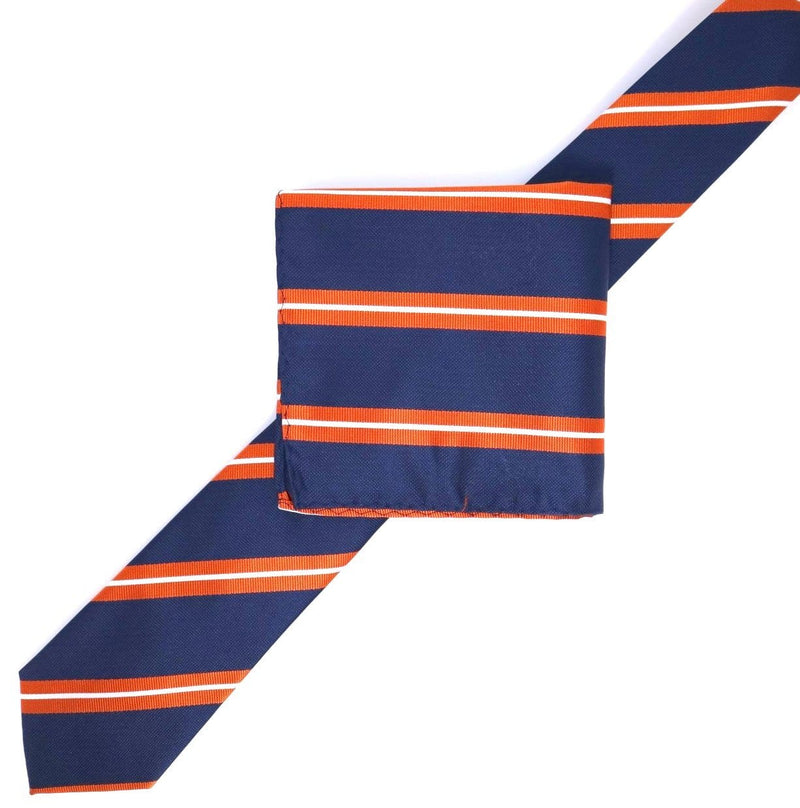 James Adelin Luxury Neck Tie in Navy, Orange and White Regimental Stripes