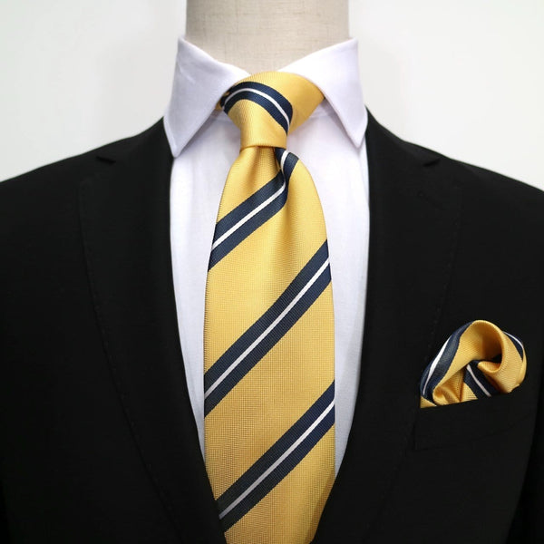 James Adelin Luxury Neck Tie in Gold, Navy and White Regimental Stripe