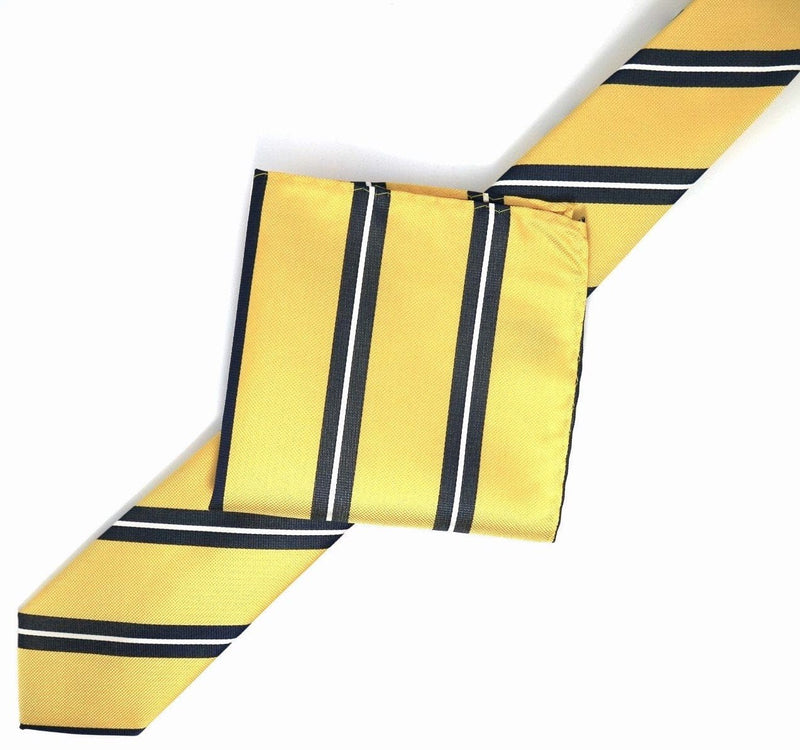 James Adelin Luxury Neck Tie in Gold, Navy and White Regimental Stripe