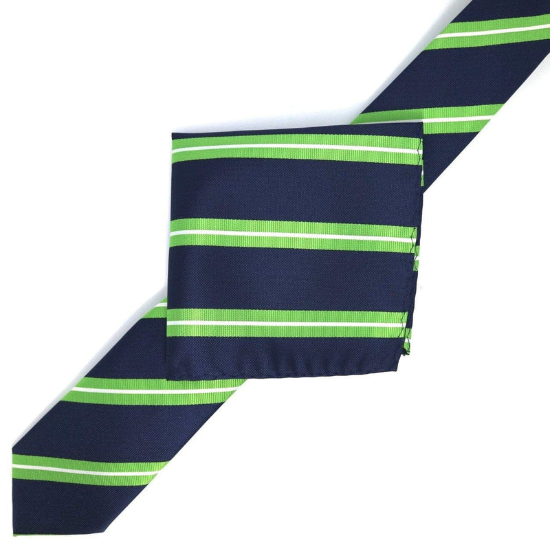 James Adelin Luxury Regimental Stripe Pocket Square in Navy, Lime and White