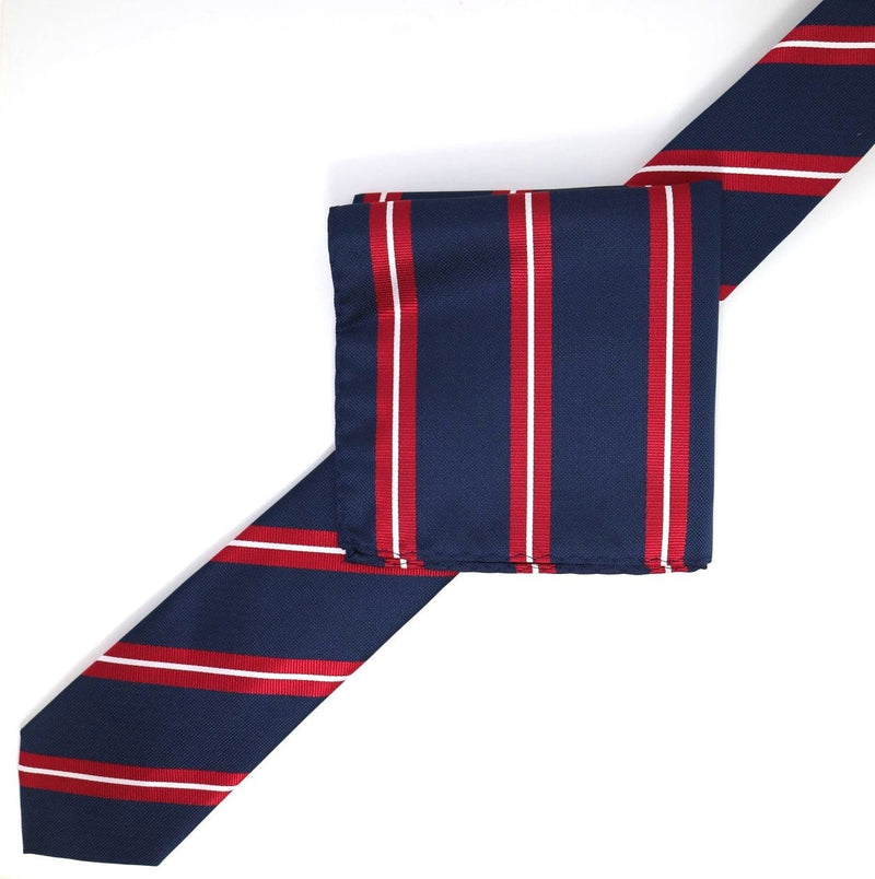 James Adelin Luxury Regimental Stripe Pocket Square in Navy and Red