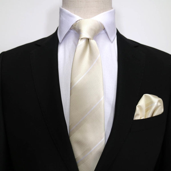 James Adelin Luxury Neck Tie in Ivory and White Regimental Stripe