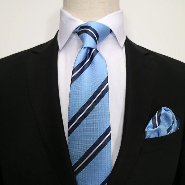 James Adelin Luxury Neck Tie in Sky and White Regimental Stripe