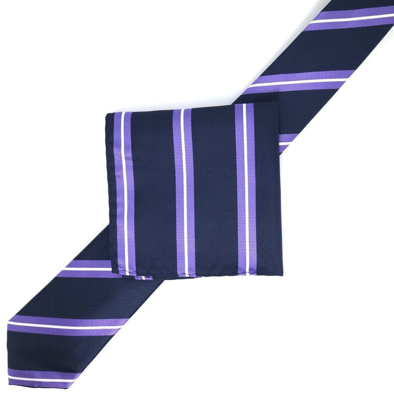 James Adelin Luxury Regimental Stripe Pocket Square in Navy and Purple