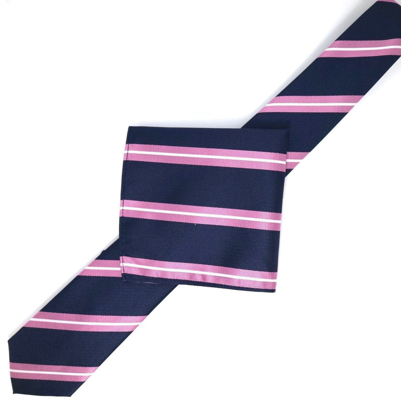 James Adelin Luxury Neck Tie in Navy and Pink Stripe