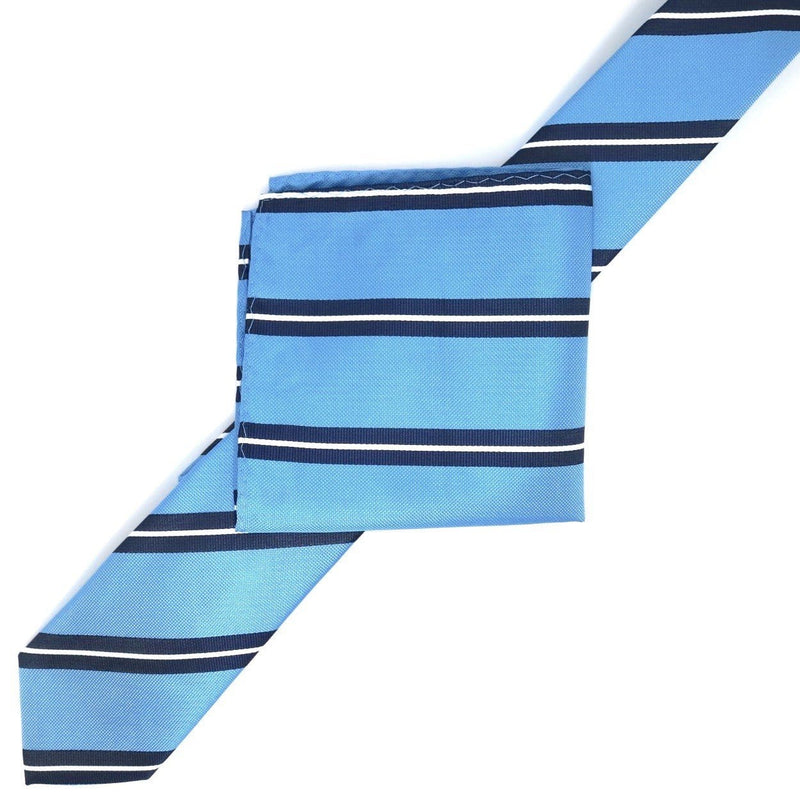 James Adelin Luxury Neck Tie in Turquoise and White Regimental Stripe