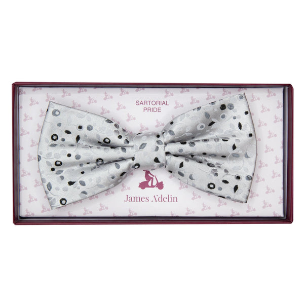 James Adelin Luxury Mini Floral Weave Bow Tie in Silver