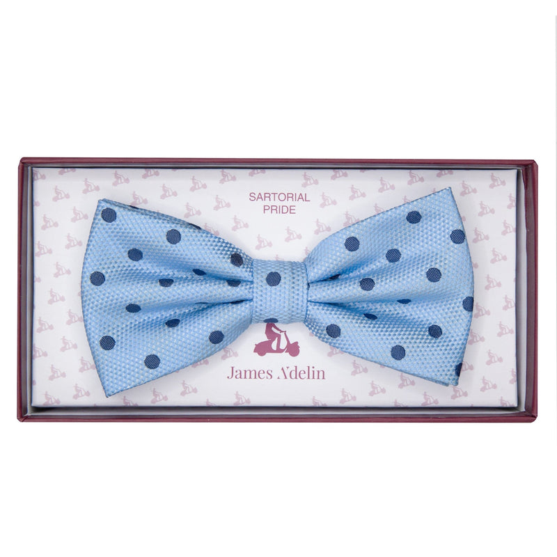 James Adelin Luxury Textured Weave Polka Dot Bow Tie in Sky/Navy