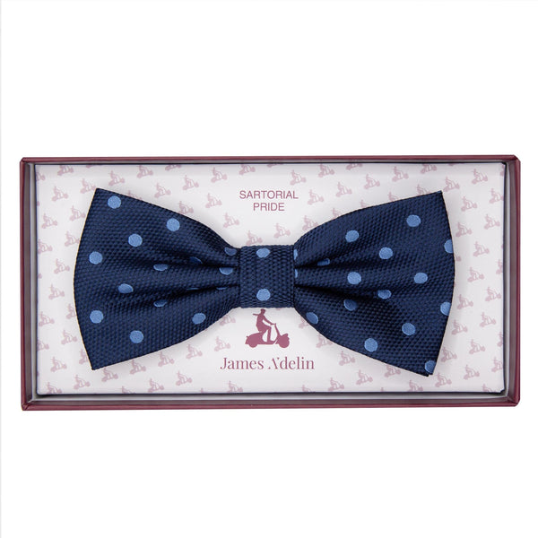 James Adelin Luxury Textured Weave Polka Dot Bow Tie in Navy/Sky
