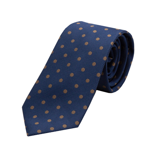 James Adelin Luxury Textured Weave Polka Dot Neck Tie in Dark Navy/Tan