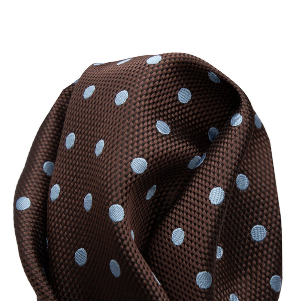 James Adelin Luxury Textured Weave Polka Dot Pocket Square in Brown/Sky