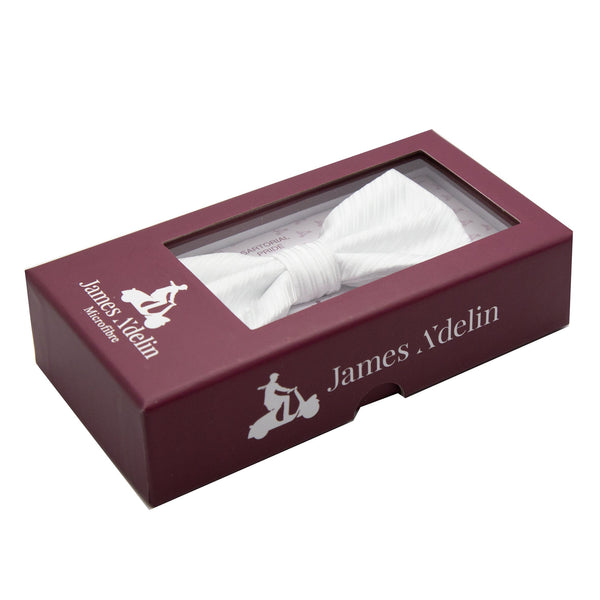 James Adelin Luxury Diagonal Textured Twill Weave Bow Tie in White