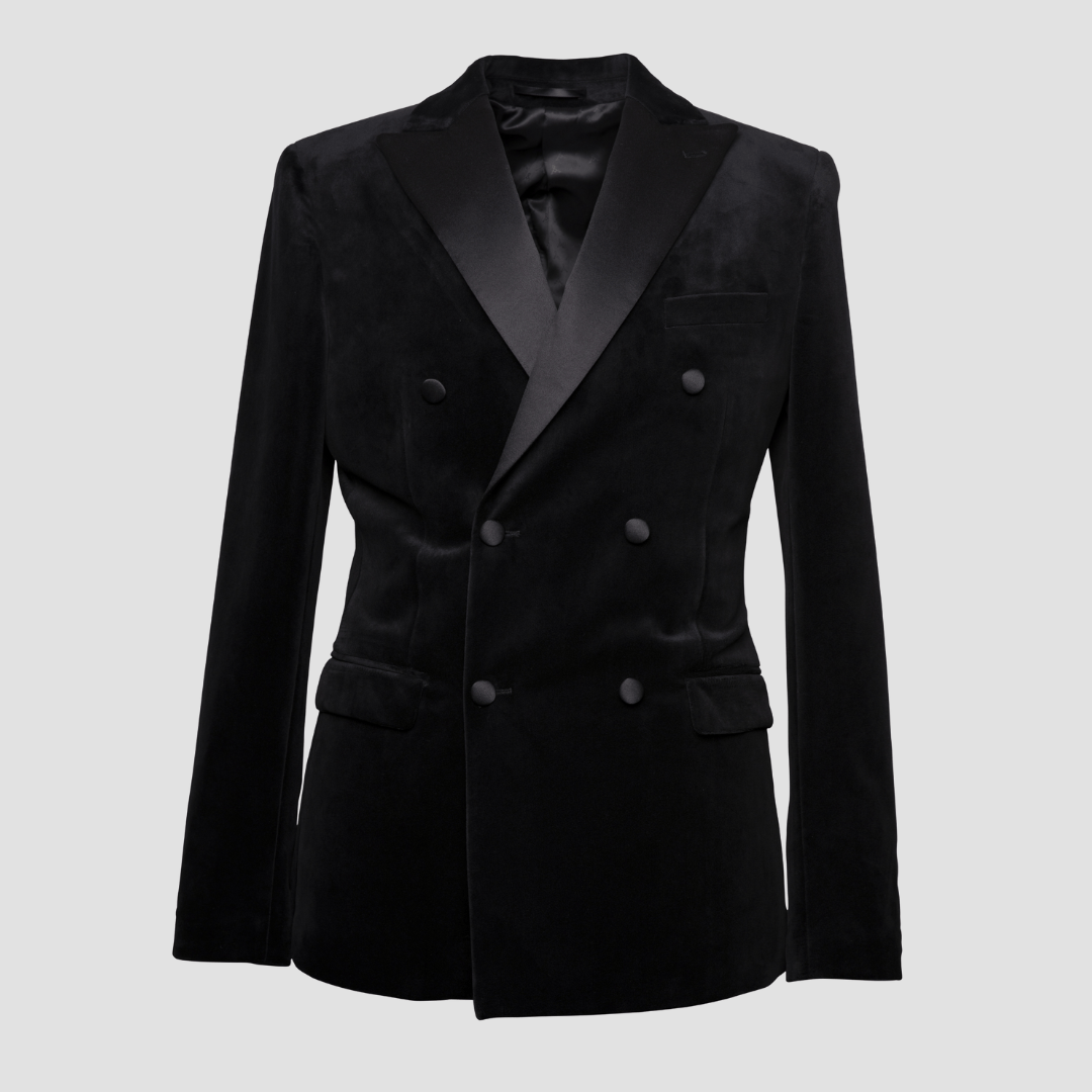 Jenson Double Breasted Tuxedo jacket in Black Velvet