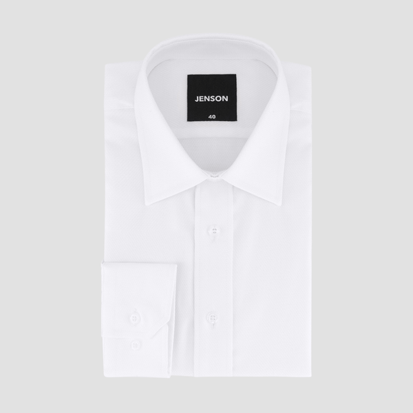 Jenson Mens Tapered Fit Cab Sauv Business Shirt in White Pure Cotton