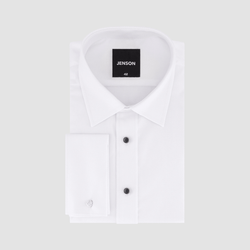 Jenson Mens Tapered Fit Malbec Textured French Cuff Dinner Shirt in White Pure Cotton