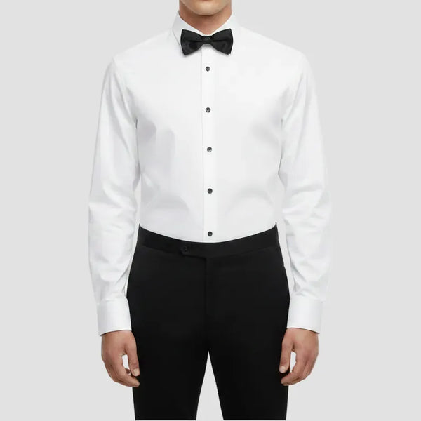 Jenson Mens Tapered Fit Malbec Textured French Cuff Dinner Shirt in White Pure Cotton