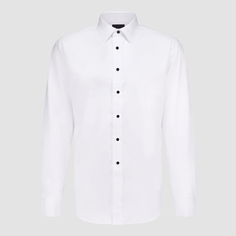 Jenson Mens Tapered Fit Malbec Textured French Cuff Dinner Shirt in White Pure Cotton