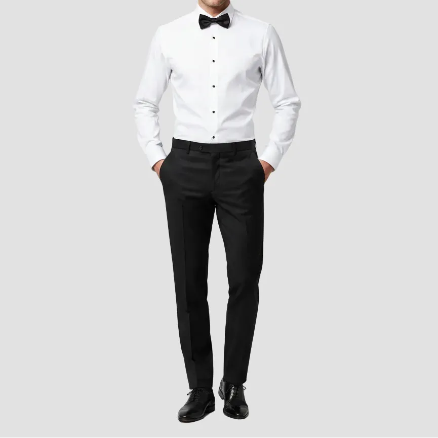White dress shirt with black buttons on a white background