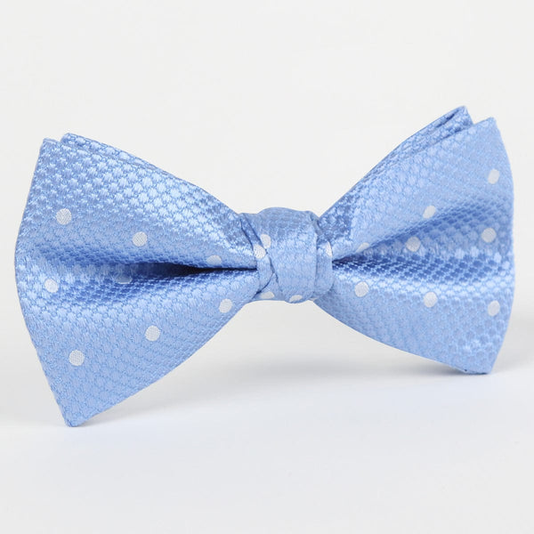 James Adelin Luxury Silk Polka Dot Single Dimple Bow Tie in Sky and White