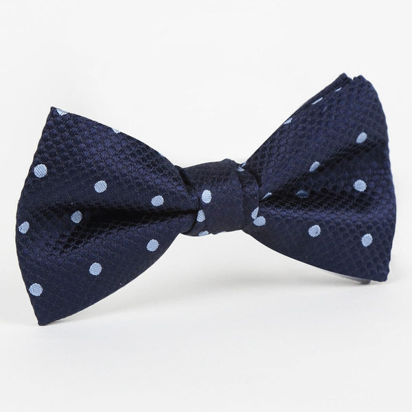 James Adelin Luxury Silk Polka Dot Single Dimple Silk Bow Tie in Navy/Sky