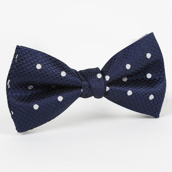 James Adelin Polka Dot Single Dimple Luxury Silk Bow Tie Navy and White