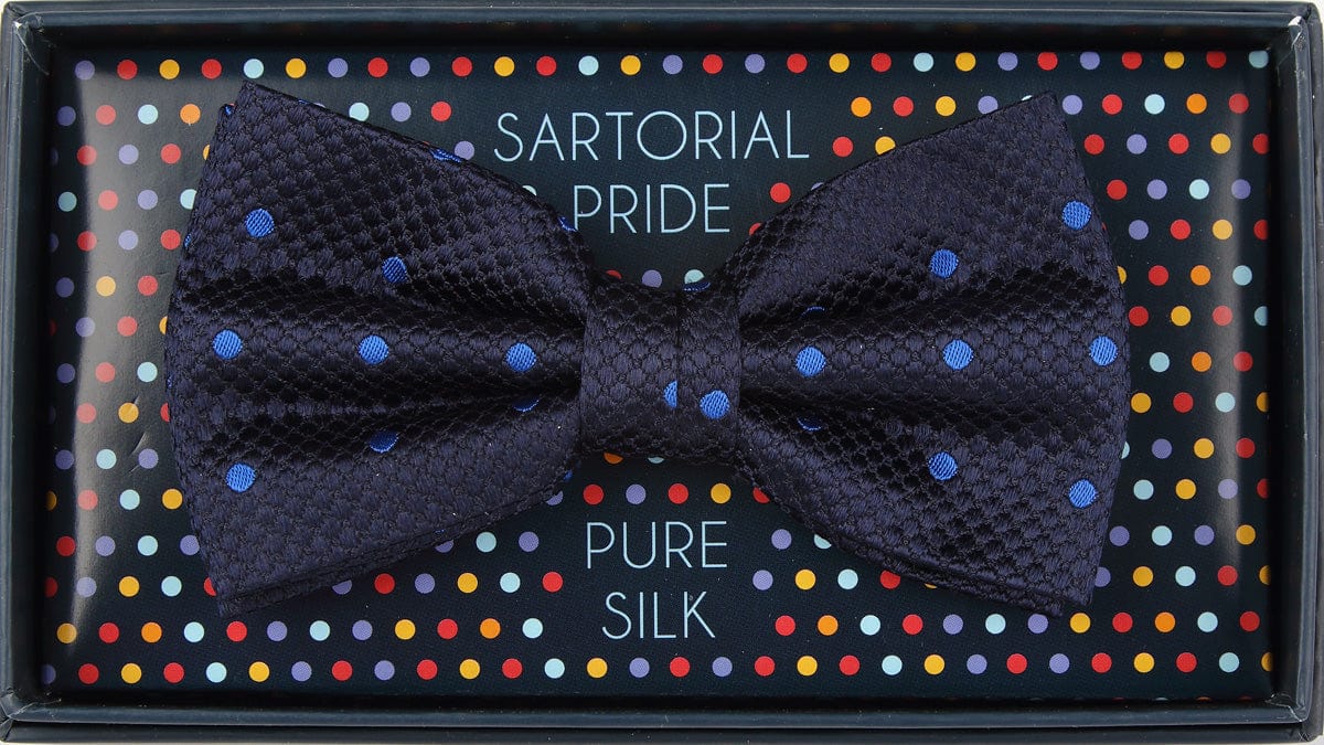 James Adelin ﻿﻿Luxury Pure Silk Polka Dot Square Weave Bow Tie in Navy/Royal