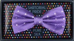 James Adelin Luxury Pure Silk Polka Dot Square Weave Bow Tie in Purple/White