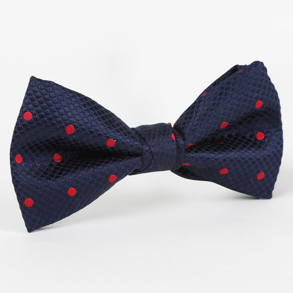 James Adelin Luxury Silk Polka Dot Single Dimple Bow Tie in Navy/Red