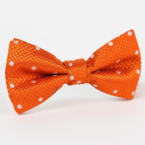 James Adelin Luxury Silk Polka Dot Single Dimple Silk Bow Tie in Orange/White
