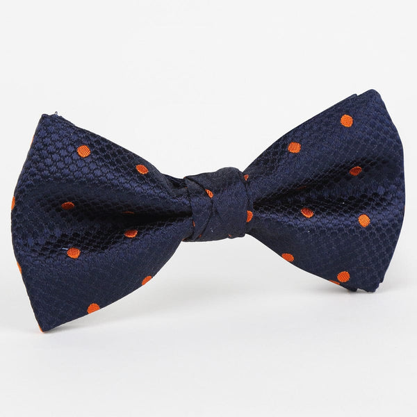 James Adelin Luxury Silk Polka Dot Single Dimple Bow Tie Navy/Orange