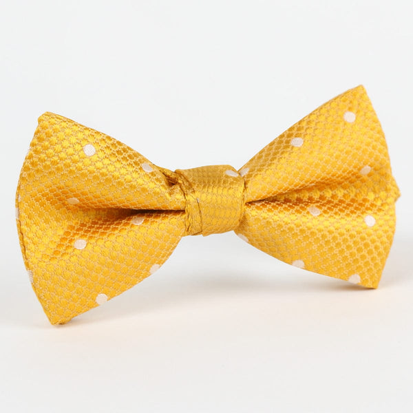 James Adelin Luxury Silk Polka Dot Single Dimple Silk Bow Tie in Gold/White