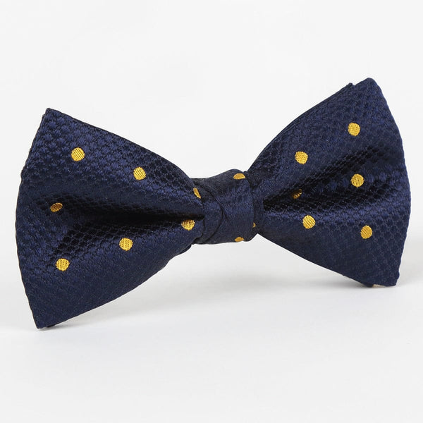 James Adelin Polka Dot Single Dimple Luxury Silk Bow Tie in Navy/Gold