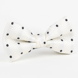 James Adelin Luxury Silk Polka Dot Single Dimple Bow Tie in Off White/Black