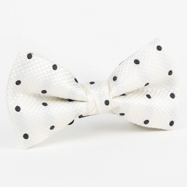 James Adelin Luxury Silk Polka Dot Single Dimple Bow Tie in Off White/Black
