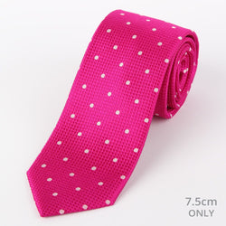 James Adelin Mens Silk Neck Tie in Magenta and White Polka Dot Square Weave