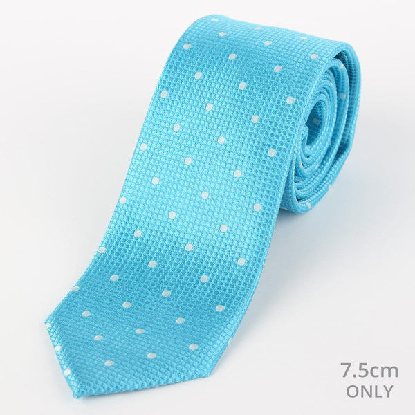 James Adelin Mens Silk Neck Tie in Turquoise and White Polka Dot Square Weave